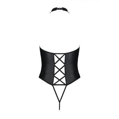 Боді з екошкіри Passion NANCY BODY 6XL/7XL black, з імітацією шнурівки та відкритим доступом