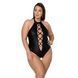 Боді з екошкіри Passion NANCY BODY 6XL/7XL black, з імітацією шнурівки та відкритим доступом