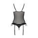 Корсет зі шнурівкою Passion NESSY CORSET L/XL black, стрінги з відкритим доступом, пажі для панчіх