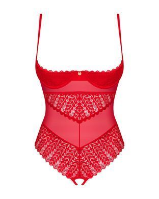 Боді з доступом Obsessive Ingridia crotchless teddy XS/S, червоне, відкриті груди