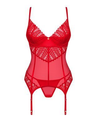 Комплект корсет та стрінги Obsessive Ingridia corset & thong XL/2XL, червоний