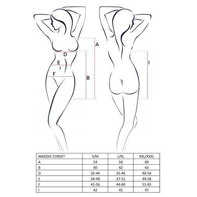 Корсет-сорочка з пажами Passion MADDIE CORSET XXL/XXXL, black, трусики