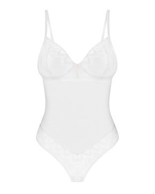 Боді Obsessive Alissium Teddy White, XS/S, ліф з м&rsquo;якою чашкою, високі вирізи для ніг