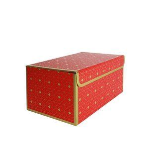 Подарункова коробка червона з золотим геометричним малюнком, L &mdash; 25,3&times;18&times;13,5 см