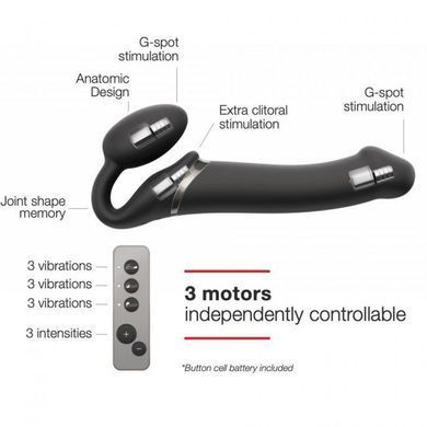 Безремінний страпон з вібрацією Strap-On-Me Vibrating Black M, діаметр 3,8см, пульт ДК, регульований