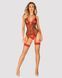 Корсет Obsessive Jollymore corset, M/L, у клітинку, з мереживом, пажі для панчіх, стрінги в комплекті