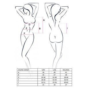 Корсет з пажами Passion JOLENE CORSET L/XL, black, трусики, напіввідчинені груди, напівпрозорий